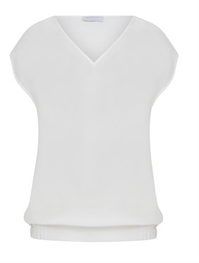 Yeni Nesil Bluz:  Önü Vegan Cupro Arkası Viskon Beyaz V Yaka Bluz
